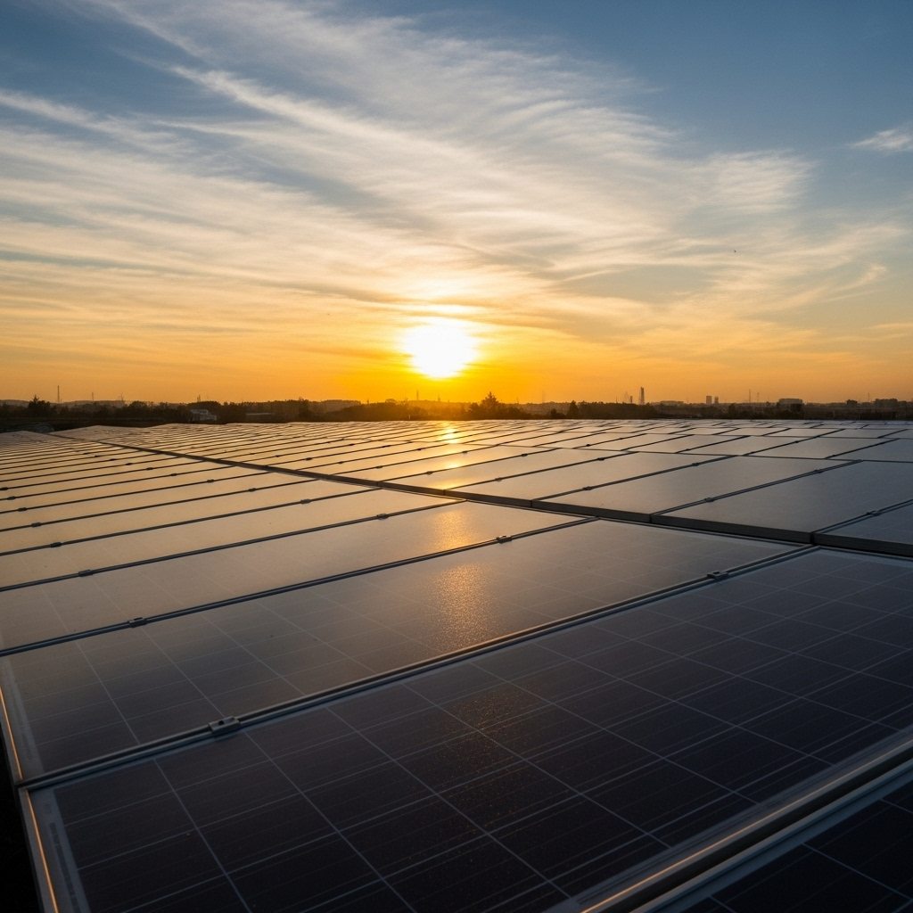 Lever de soleil sur panneaux solaires
